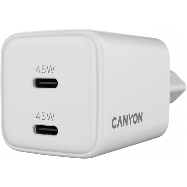 Фото - Мережевий зарядний пристрій Canyon CU45AC GaN 45W 2xPD White (CNS-CUW45CC)