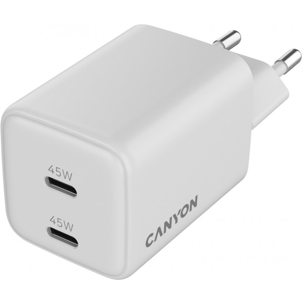 Фото - Мережевий зарядний пристрій Canyon CU45AC GaN 45W 2xPD White (CNS-CUW45CC)