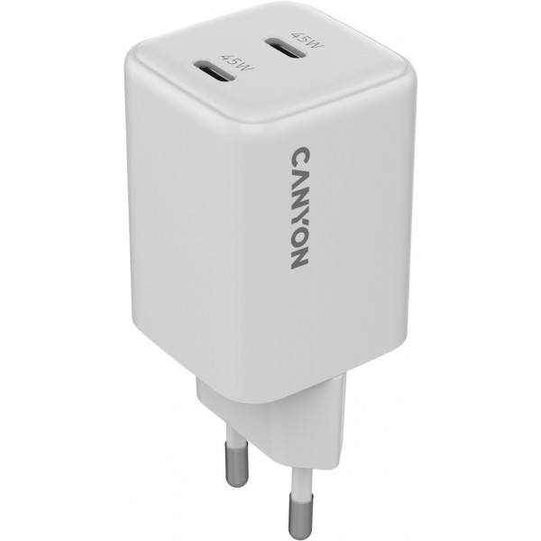Фото - Мережевий зарядний пристрій Canyon CU45AC GaN 45W 2xPD White (CNS-CUW45CC)