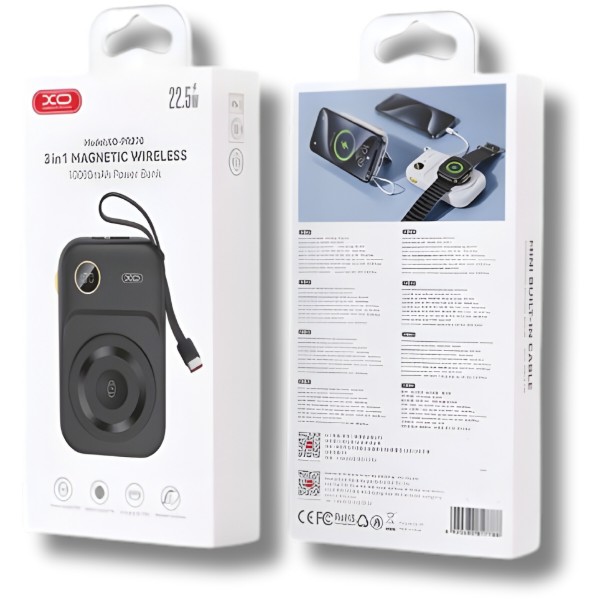 Фото - Батарея мобильная XO PR270 Magnetic MagSafe 15W 3-in-1+PD20W/QC22.5W 10000 mAh Black