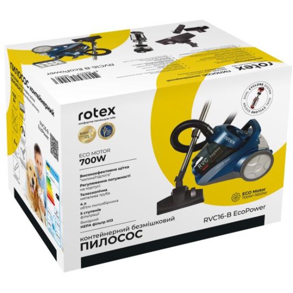 Фото - Пилосос для сухого прибирання без мішка Rotex RVC16-B EcoPower