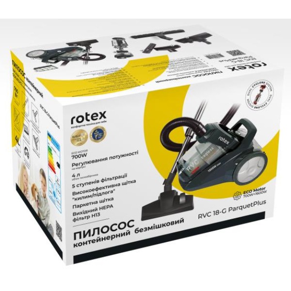 Фото - Пилосос для сухого прибирання без мішка Rotex RVC18-G ParquetPlus