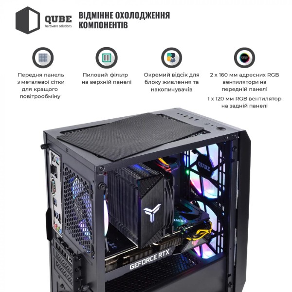 Фото - Системний блок QUBE QB Ryzen 5 7400F RTX 5050 8GB NM 3220 (Ryzen57400FRTX50508GBNM3220)