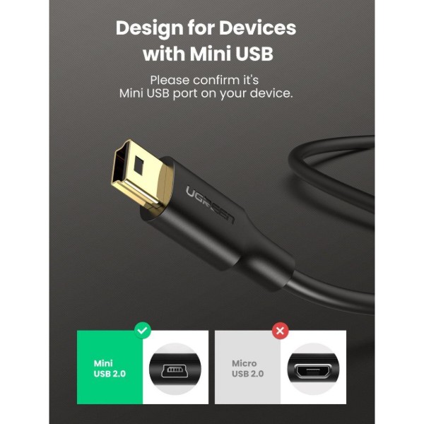 Фото - Кабель USB - miniUSB UGREEN US132 USB-А 2.0 Male to Mini USB 5pin Male Cable 2m Black (30472)