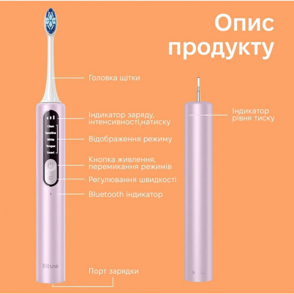 Фото - Зубна щітка електрична Bitvae S3 Smart 4 насадки та футляр Pink