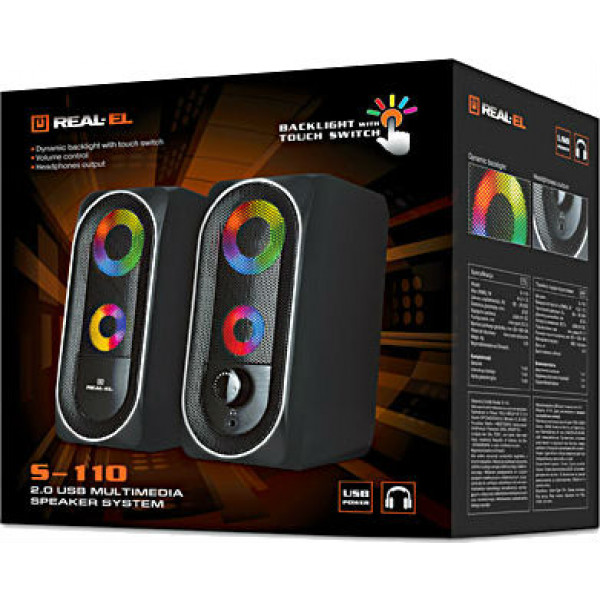 Фото - Уцінка - Комп'ютерна акустика компактна 2.0 REAL-EL S-110 Black #