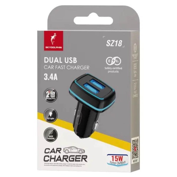 Фото - Автомобильное зарядное устройство SkyDolphin SZ18 (2USB, 3.4A) Black (AZP-000098)