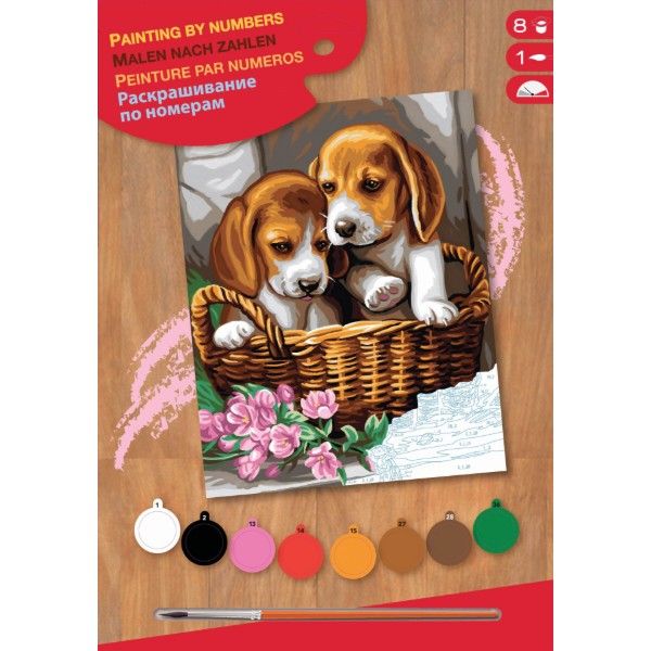 Фото - Картина за номерами Sequin Junior Кошик щенят (SA1042)