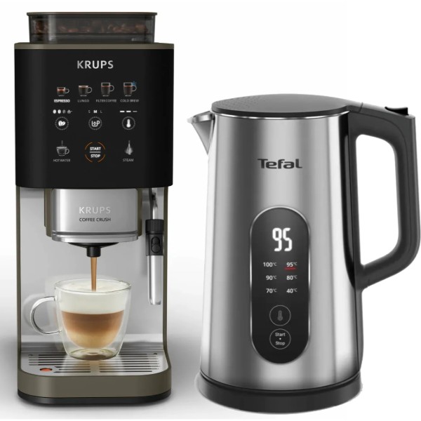 Фото - Комплект техніки Кавомашина Krups SA403BE0 Coffee Crush Experience + Чайник електричний Tefal KI871DE0 Фото - Комплект техніки Кавомашина Krups SA403BE0 Coffee Crush Experience + Чайник електричний Tefal KI871DE0