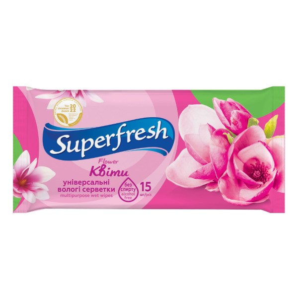 Фото - Серветки гігієнічні вологі Superfresh Flower 15 шт. (42215169)