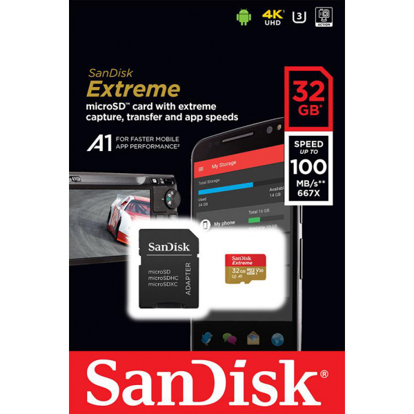 Фото - Карта пам'яті SanDisk Extreme microSDHC 32GB V30 A1 C10 UHS-I U3 (SDSQXAF-032G-GN6MA)