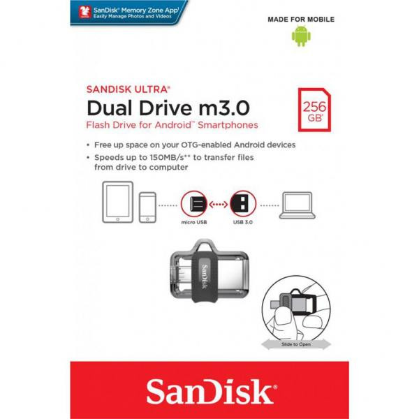 Фото - Флеш USB/micro USB SanDisk Ultra Dual Drive m3.0 256GB USB 3.0 OTG (SDDD3-256G-G46)