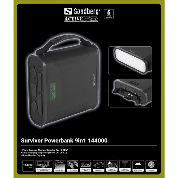 Фото - Батарея мобильная Sandberg 144000mAh Survivor 460.8 Вт/год DC12-24В 2xUSB-C 2xUSB-A 2xCar Lighter MTTP (421-37)