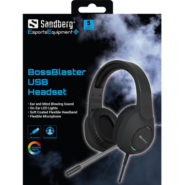 Фото - Гарнитура проводная игровая Sandberg BossBlaster, USB 2м RGB Black (126-49)