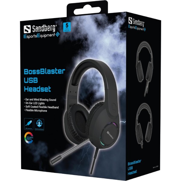 Фото - Гарнитура проводная игровая Sandberg BossBlaster, USB 2м RGB Black (126-49)