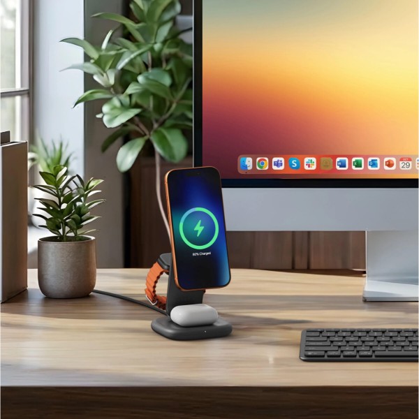 Фото - Беспроводное зарядное устройство Satechi 3в1 Foldable Qi2 25W Wireless Charging Stand Space Gray (ST-Q25F31C-EA)