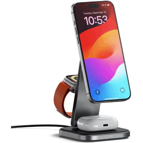 Фото - Беспроводное зарядное устройство Satechi 3в1 Foldable Qi2 25W Wireless Charging Stand Space Gray (ST-Q25F31C-EA)
