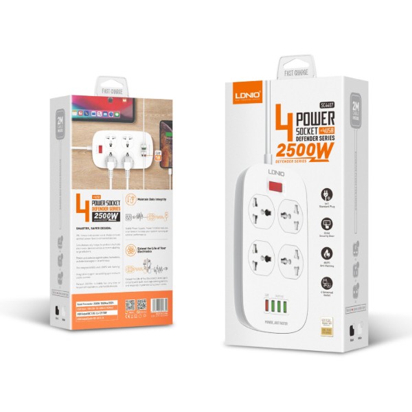 Фото - Сетевой фильтр Ldnio 4 р 4 USB + 1 QC 3.0 3.4 A 2 m White (SC4407Q)
