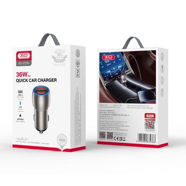Фото - Автомобильное зарядное устройство XO QC 3.0 36W/2USB Black (СC52-BK)