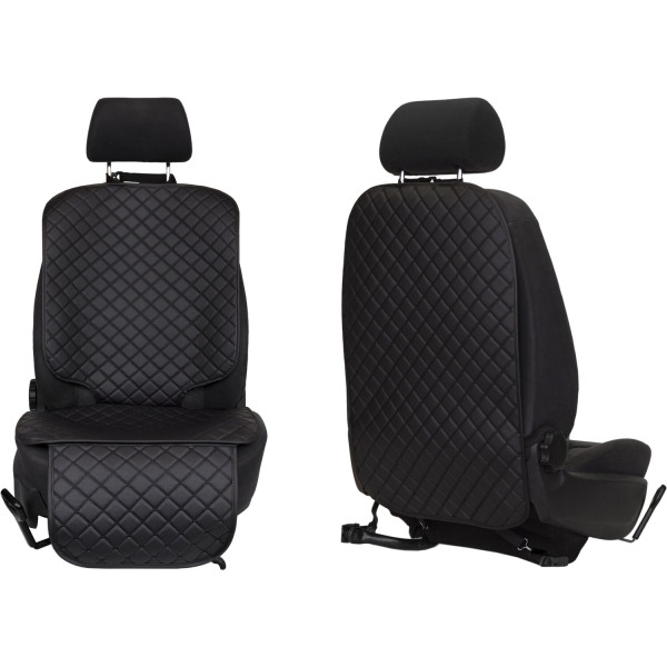 Фото - Комплект накидок під дитяче автокрісло та на спинку переднього сидіння автомобіля EVAtech ECO чорна з чорною ниткою, чорний кант SCKIDBBB