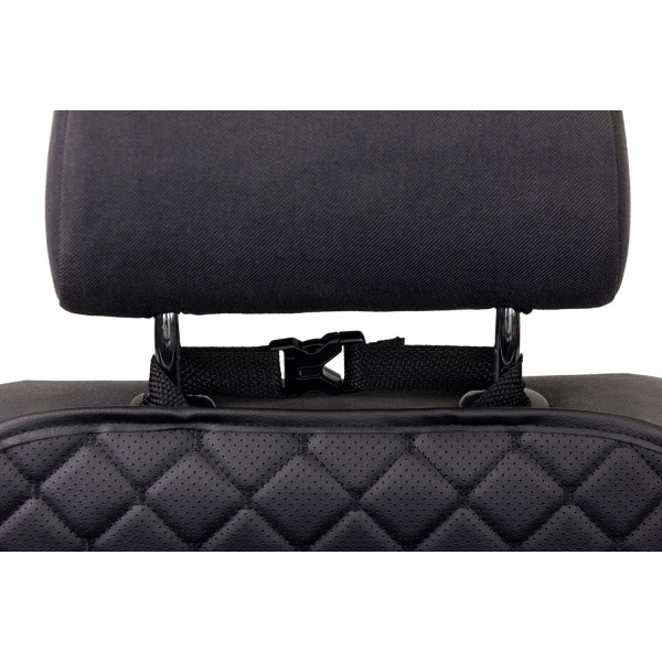 Фото - Комплект накидок під дитяче автокрісло та на спинку переднього сидіння автомобіля EVAtech ECO чорна з чорною ниткою, чорний кант SCKIDBBB