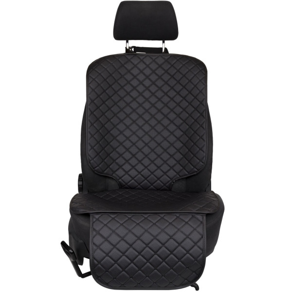 Фото - Комплект накидок під дитяче автокрісло та на спинку переднього сидіння автомобіля EVAtech ECO чорна з чорною ниткою, чорний кант SCKIDBBB