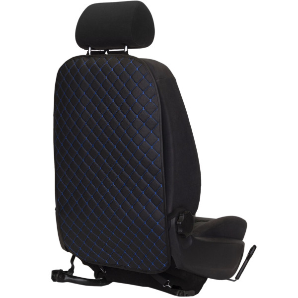 Фото - Комплект накидок під дитяче автокрісло та на спинку переднього сидіння автомобіля EVAtech ECO чорна з синьою ниткою, чорний кант SCKIDBLB