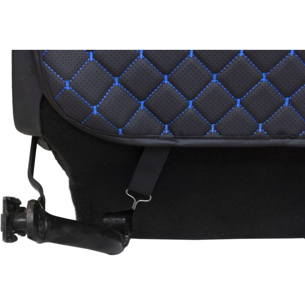 Фото - Комплект накидок під дитяче автокрісло та на спинку переднього сидіння автомобіля EVAtech ECO чорна з синьою ниткою, чорний кант SCKIDBLB