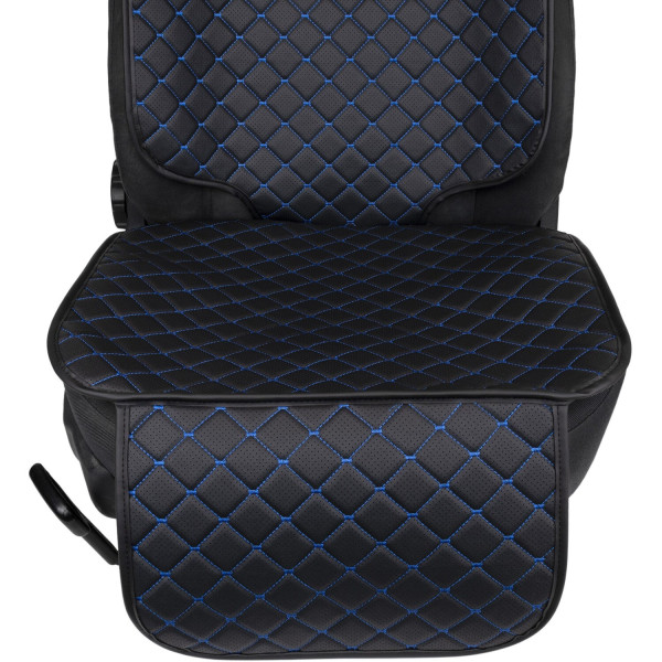 Фото - Комплект накидок під дитяче автокрісло та на спинку переднього сидіння автомобіля EVAtech ECO чорна з синьою ниткою, чорний кант SCKIDBLB