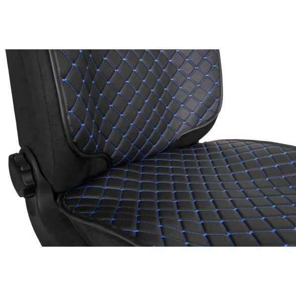 Фото - Комплект накидок під дитяче автокрісло та на спинку переднього сидіння автомобіля EVAtech ECO чорна з синьою ниткою, чорний кант SCKIDBLB