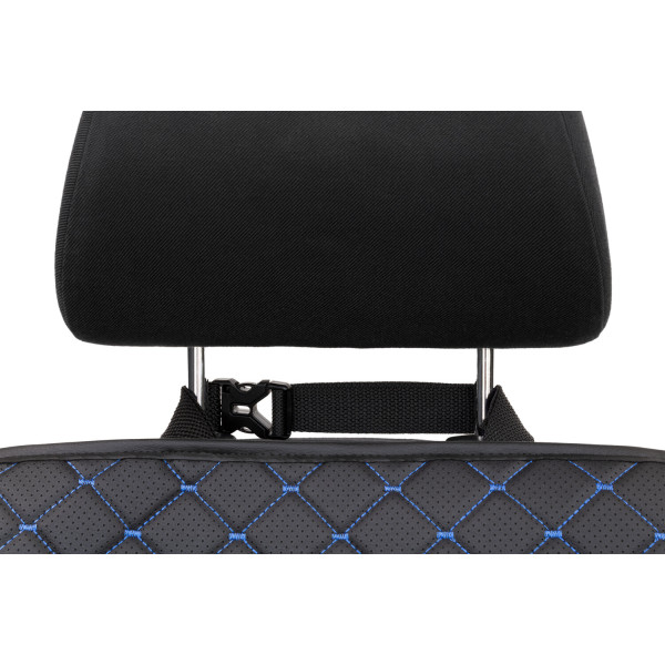 Фото - Комплект накидок під дитяче автокрісло та на спинку переднього сидіння автомобіля EVAtech ECO чорна з синьою ниткою, чорний кант SCKIDBLB