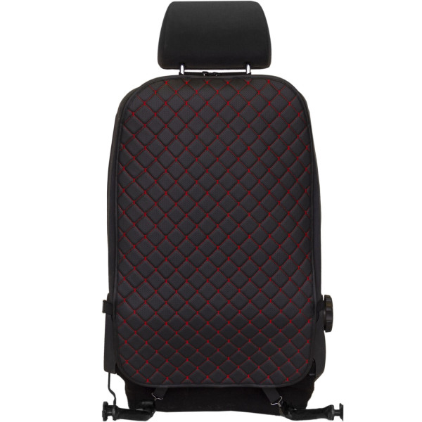 Фото - Комплект накидок під дитяче автокрісло та на спинку переднього сидіння автомобіля EVAtech ECO чорна з червоною ниткою, чорний кант SCKIDBRB