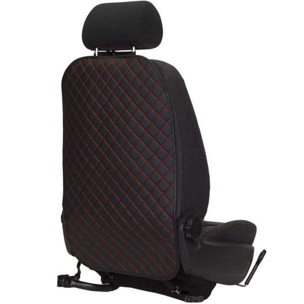 Фото - Комплект накидок під дитяче автокрісло та на спинку переднього сидіння автомобіля EVAtech ECO чорна з червоною ниткою, чорний кант SCKIDBRB