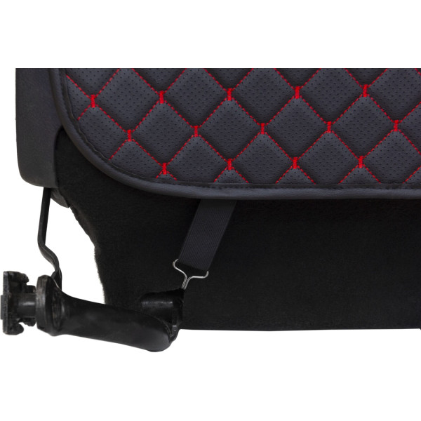 Фото - Комплект накидок під дитяче автокрісло та на спинку переднього сидіння автомобіля EVAtech ECO чорна з червоною ниткою, чорний кант SCKIDBRB