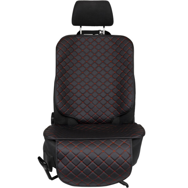 Фото - Комплект накидок під дитяче автокрісло та на спинку переднього сидіння автомобіля EVAtech ECO чорна з червоною ниткою, чорний кант SCKIDBRB
