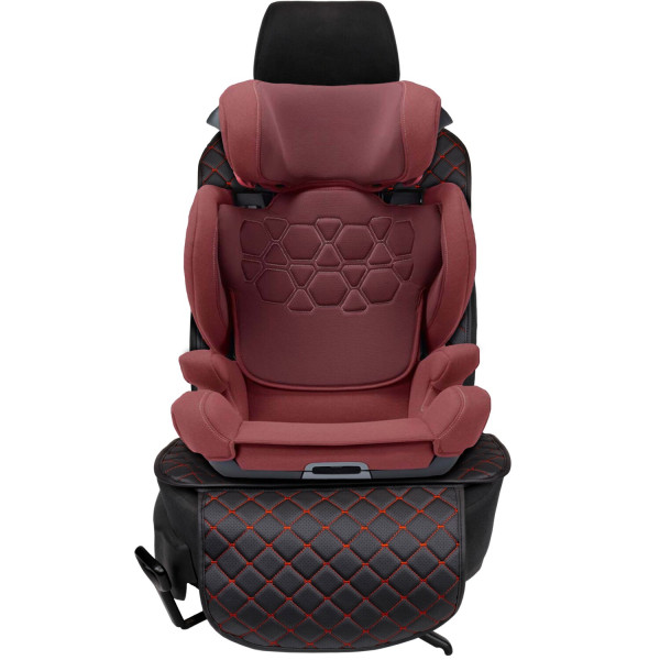Фото - Комплект накидок під дитяче автокрісло та на спинку переднього сидіння автомобіля EVAtech ECO чорна з червоною ниткою, чорний кант SCKIDBRB