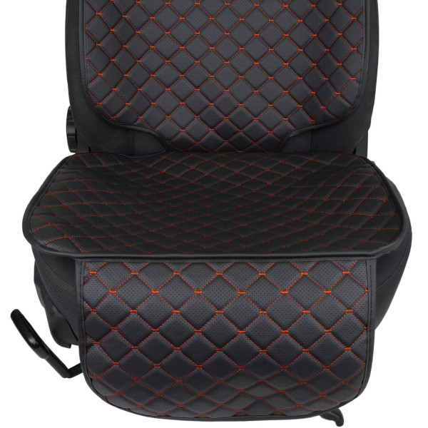 Фото - Комплект накидок під дитяче автокрісло та на спинку переднього сидіння автомобіля EVAtech ECO чорна з червоною ниткою, чорний кант SCKIDBRB