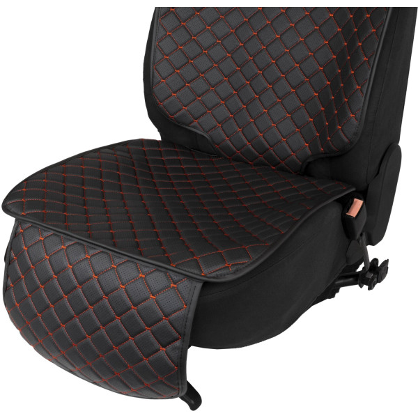 Фото - Комплект накидок під дитяче автокрісло та на спинку переднього сидіння автомобіля EVAtech ECO чорна з червоною ниткою, чорний кант SCKIDBRB