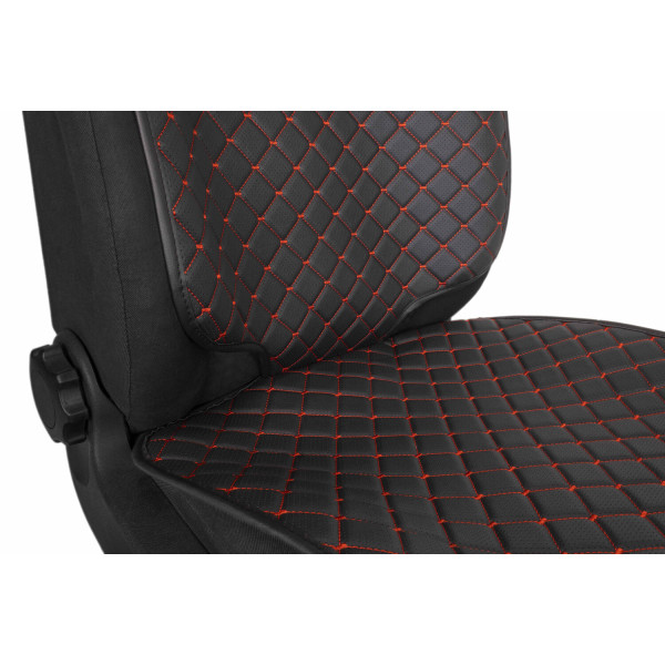 Фото - Комплект накидок під дитяче автокрісло та на спинку переднього сидіння автомобіля EVAtech ECO чорна з червоною ниткою, чорний кант SCKIDBRB