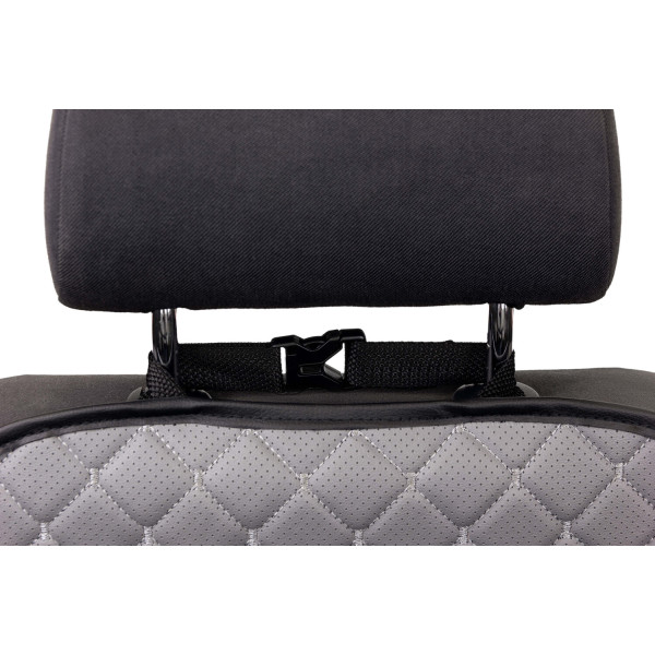 Фото - Комплект накидок під дитяче автокрісло та на спинку переднього сидіння автомобіля EVAtech ECO сіра з сірою ниткою, чорний кант SCKIDGGB