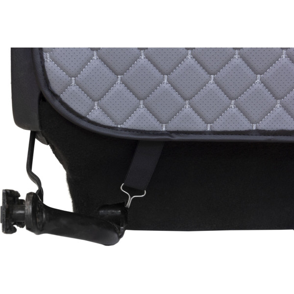 Фото - Комплект накидок під дитяче автокрісло та на спинку переднього сидіння автомобіля EVAtech ECO сіра з сірою ниткою, чорний кант SCKIDGGB