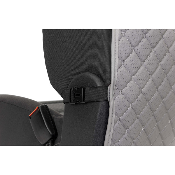 Фото - Комплект накидок під дитяче автокрісло та на спинку переднього сидіння автомобіля EVAtech ECO сіра з сірою ниткою, сірий кант SCKIDGGG