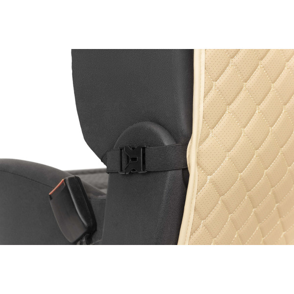 Фото - Комплект накидок під дитяче автокрісло та на спинку переднього сидіння автомобіля EVAtech ECO бежева з бежевою ниткою, бежевий кант SCKIDIII