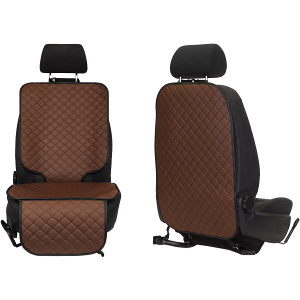 Фото - Комплект накидок під дитяче автокрісло та на спинку переднього сидіння автомобіля EVAtech ECO коричнева з коричневою ниткою, чорний кант SCKIDZZB