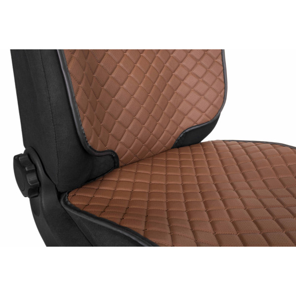 Фото - Комплект накидок під дитяче автокрісло та на спинку переднього сидіння автомобіля EVAtech ECO коричнева з коричневою ниткою, чорний кант SCKIDZZB