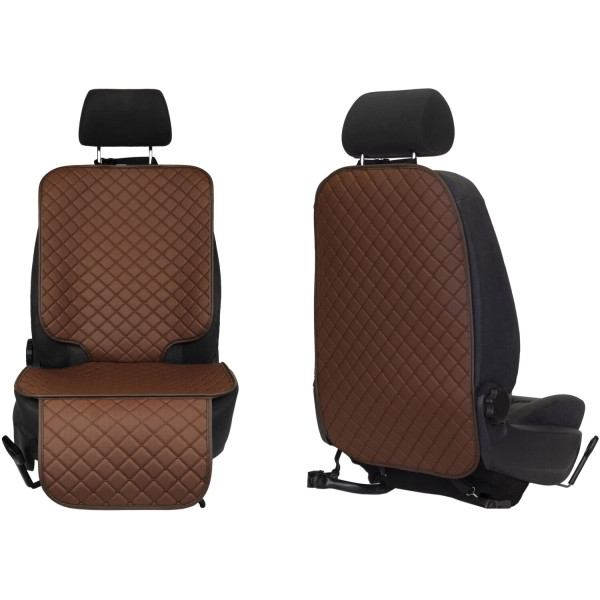 Фото - Комплект накидок під дитяче автокрісло та на спинку переднього сидіння автомобіля EVAtech ECO коричнева з коричневою ниткою, коричневий кант SCKIDZZZ