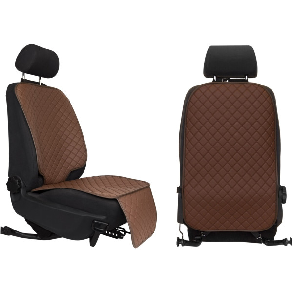 Фото - Комплект накидок під дитяче автокрісло та на спинку переднього сидіння автомобіля EVAtech ECO коричнева з коричневою ниткою, коричневий кант SCKIDZZZ