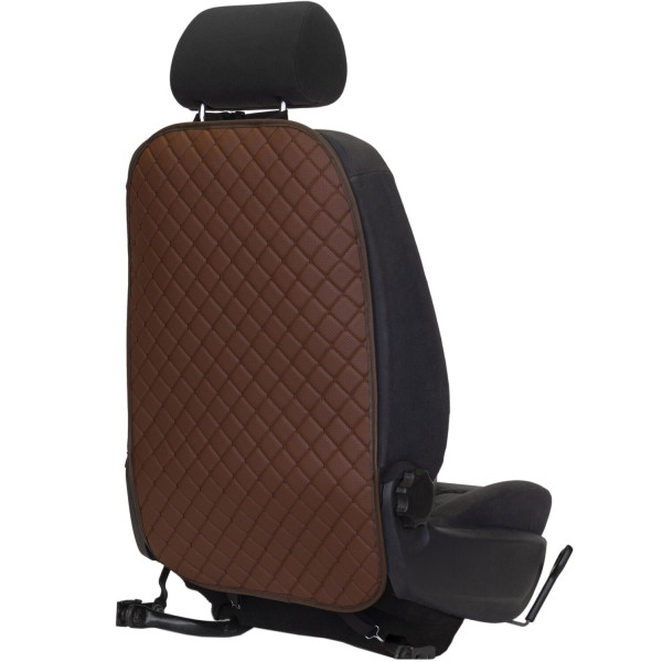 Фото - Комплект накидок під дитяче автокрісло та на спинку переднього сидіння автомобіля EVAtech ECO коричнева з коричневою ниткою, коричневий кант SCKIDZZZ