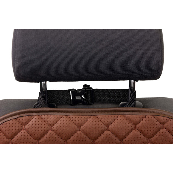 Фото - Комплект накидок під дитяче автокрісло та на спинку переднього сидіння автомобіля EVAtech ECO коричнева з коричневою ниткою, коричневий кант SCKIDZZZ