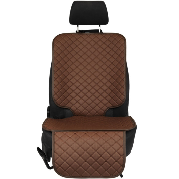 Фото - Комплект накидок під дитяче автокрісло та на спинку переднього сидіння автомобіля EVAtech ECO коричнева з коричневою ниткою, коричневий кант SCKIDZZZ